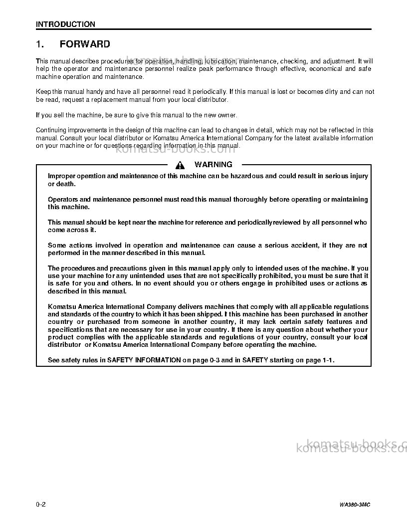 Komatsu wa380-3usa-mc Operation manual cover Page 5