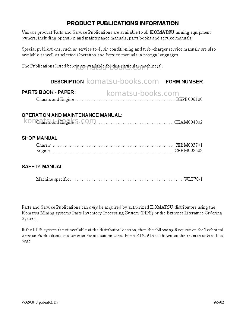 Komatsu wa900-3usa-lc Operation manual cover Page 5 Komatsu wa900-3usa-lc Operation manual cover Page 5