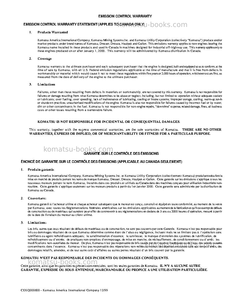 Komatsu wa700-3usa-l Operation manual cover Page 5 Komatsu wa700-3usa-l Operation manual cover Page 5