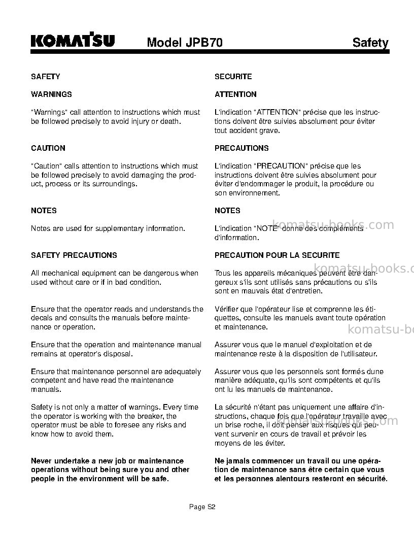 Komatsu jpb70usa Operation manual cover Page 5 Komatsu jpb70usa Operation manual cover Page 5