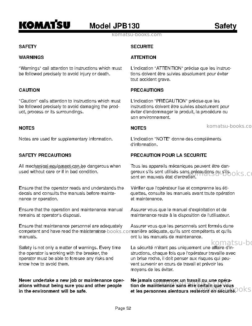 Komatsu jpb130usa Operation manual cover Page 5 Komatsu jpb130usa Operation manual cover Page 5