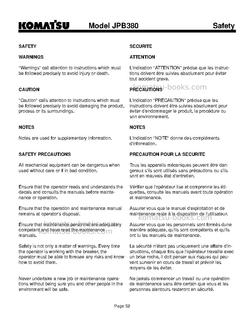 Komatsu jpb380usa Operation manual cover Page 5