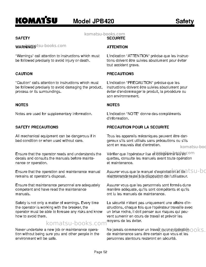 Komatsu jpb420usa Operation manual cover Page 5 Komatsu jpb420usa Operation manual cover Page 5