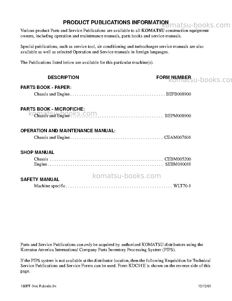 Komatsu wa180pt-3usa-mc Operation manual cover Page 5