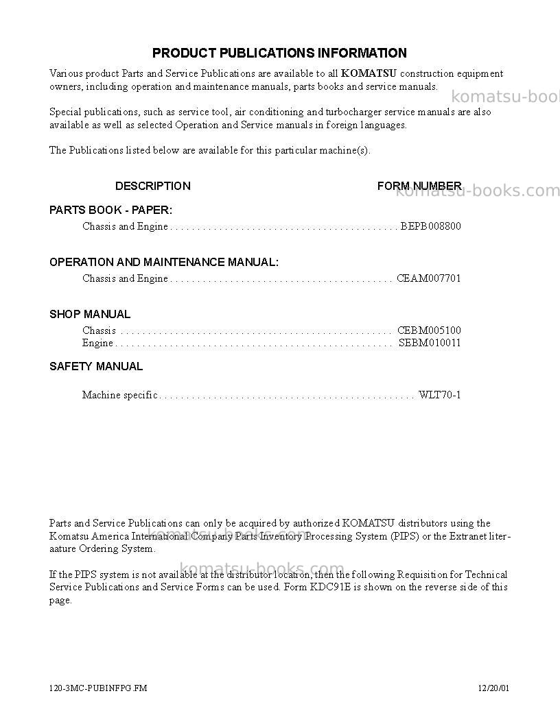 Komatsu pc1000-1jpn Operation manual cover Page 5 Komatsu pc1000-1jpn Operation manual cover Page 5