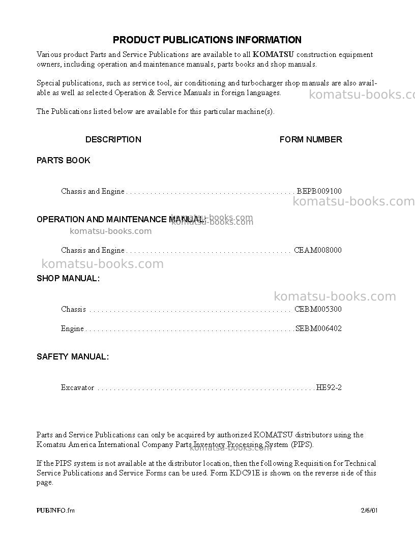 Komatsu pc400hd-6usa-lm Operation manual cover Page 5