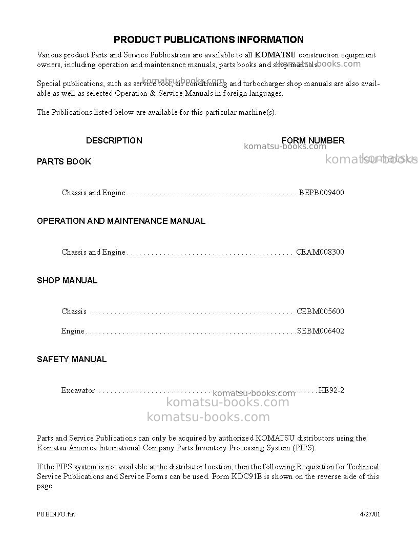 Komatsu pw400mh-6usa Operation manual cover Page 5