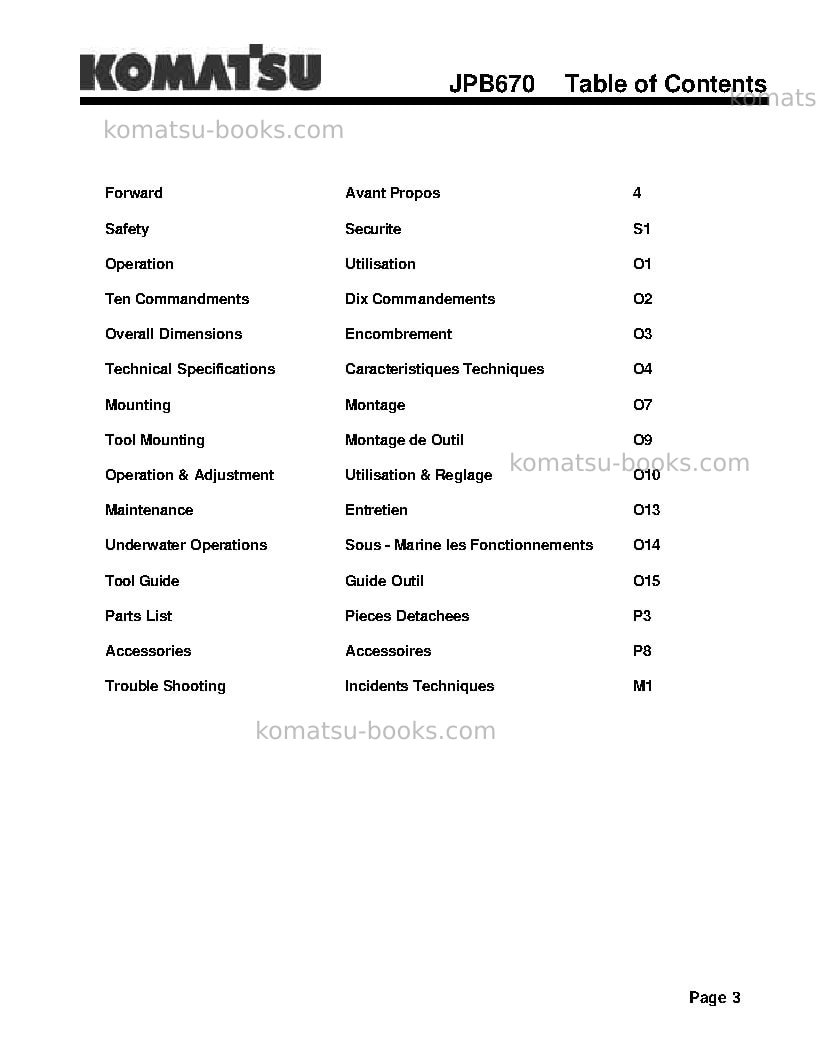Komatsu jpb670usa Operation manual cover Page 5 Komatsu jpb670usa Operation manual cover Page 5