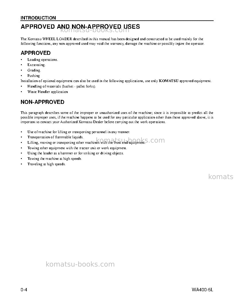 Komatsu wa400-5usa-l Operation manual cover Page 5 Komatsu wa400-5usa-l Operation manual cover Page 5