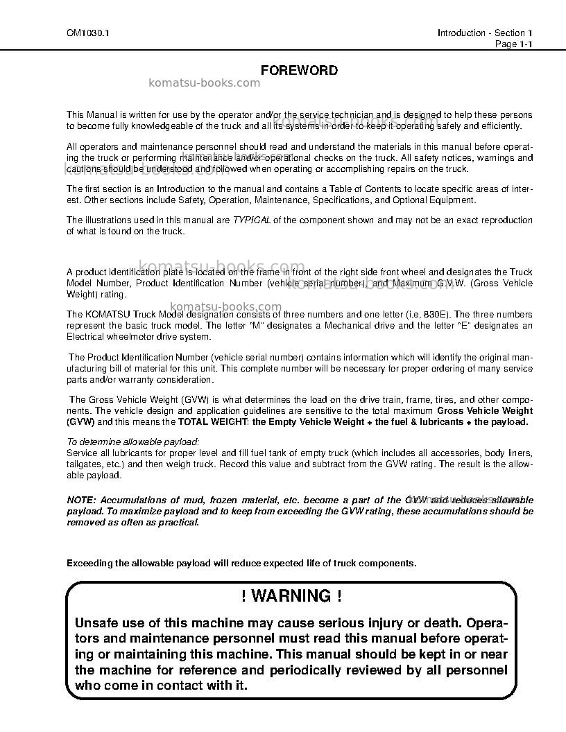 Komatsu 830eusa Operation manual cover Page 5 Komatsu 830eusa Operation manual cover Page 5