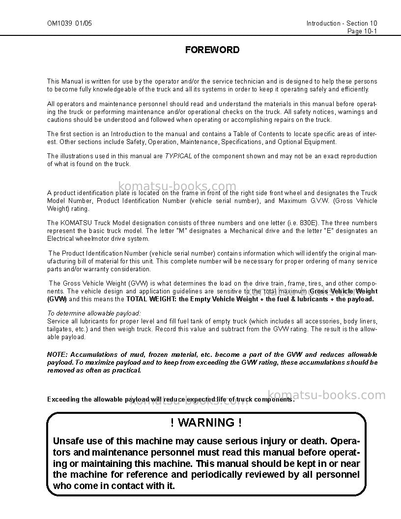 Komatsu 830eusa Operation manual cover Page 5