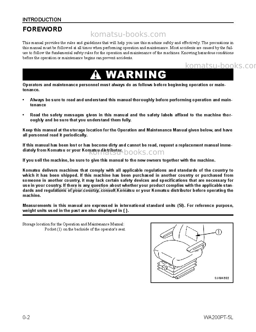 Komatsu wa200pt-5usa-l Operation manual cover Page 5 Komatsu wa200pt-5usa-l Operation manual cover Page 5