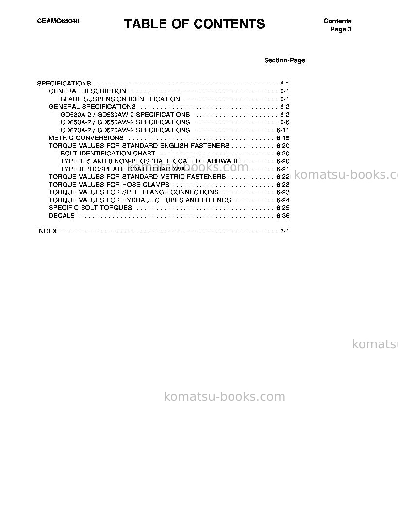 Komatsu gd650aw-2usa-cy Operation manual cover Page 5 Komatsu gd650aw-2usa-cy Operation manual cover Page 5