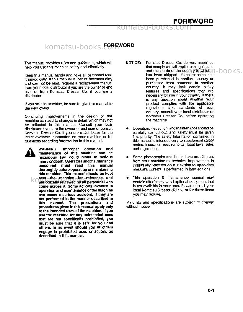 Komatsu wa120-1usa-lc Operation manual cover Page 5 Komatsu wa120-1usa-lc Operation manual cover Page 5