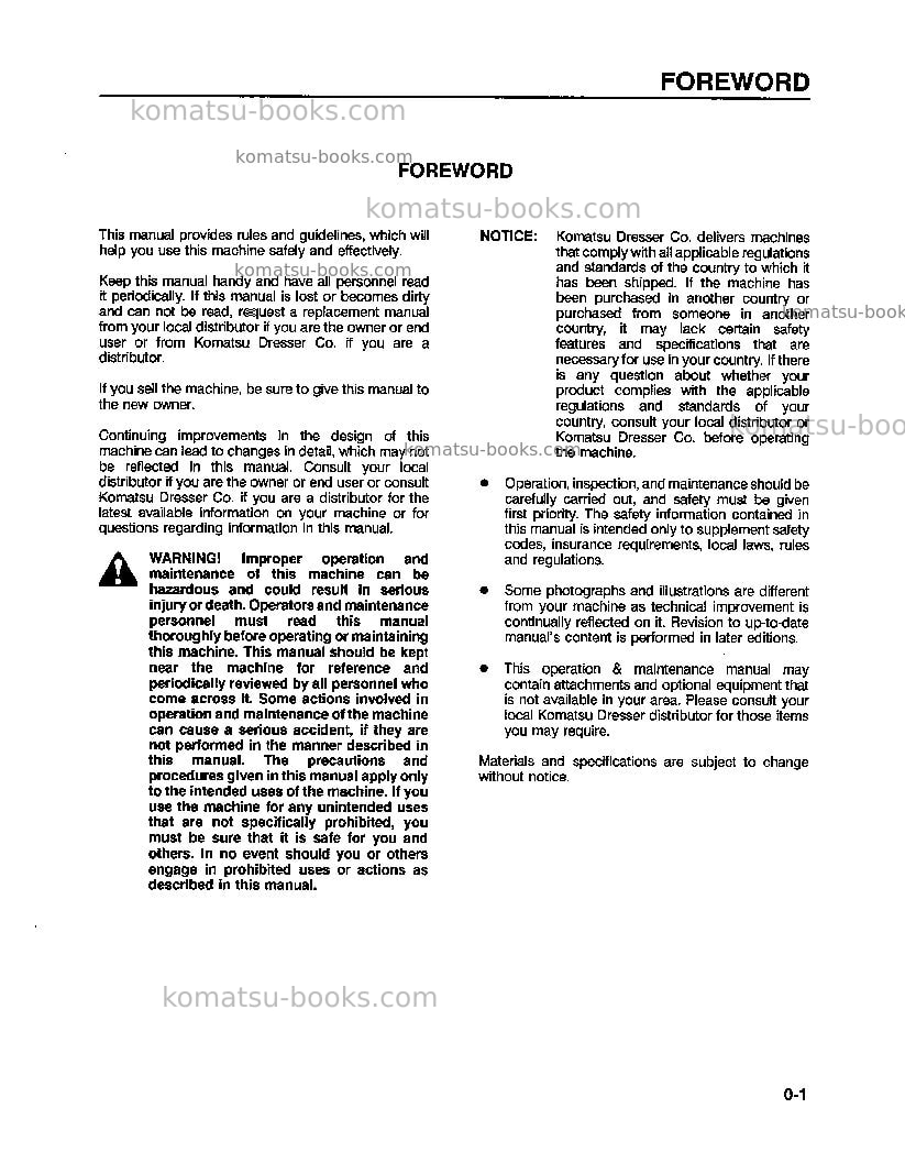 Komatsu wa180-1usa-lc Operation manual cover Page 5