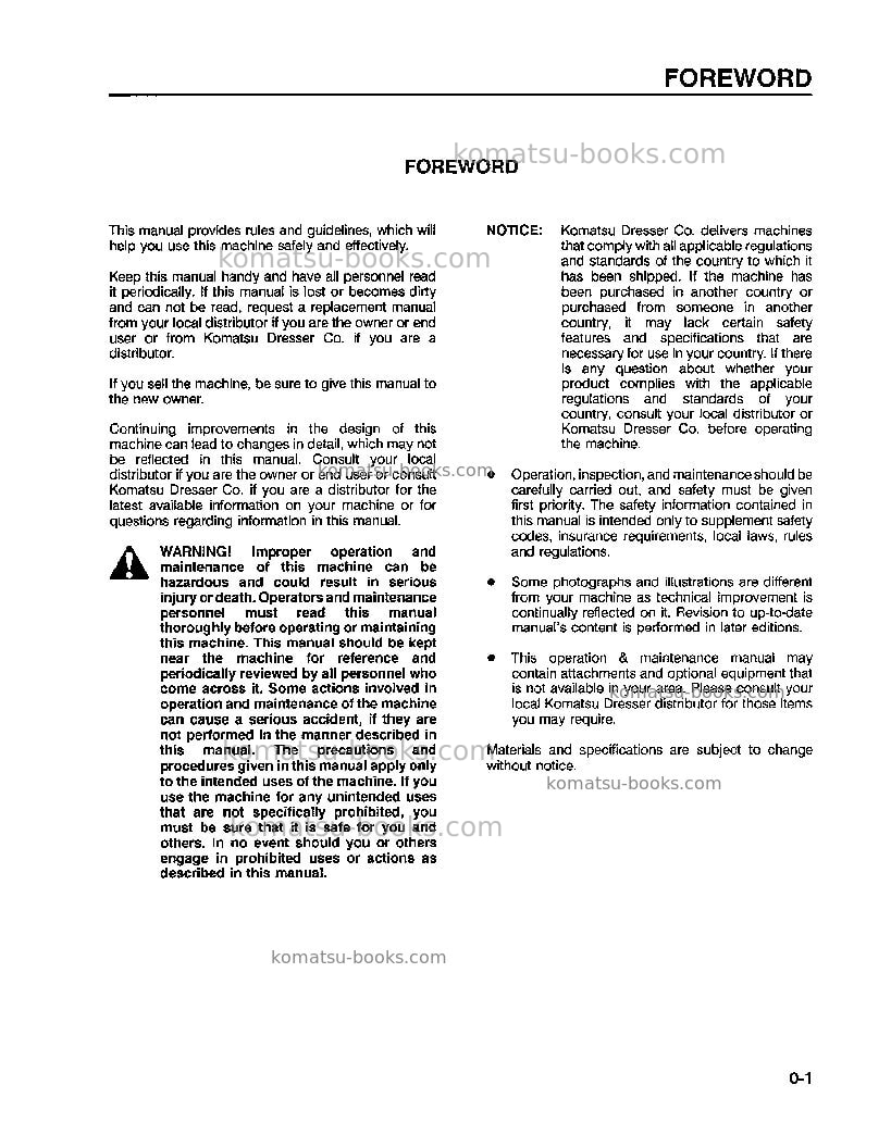 Komatsu wa250-1usa-lc Operation manual cover Page 5