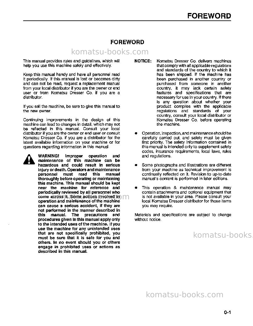 Komatsu wa320-1usa-lc Operation manual cover Page 5