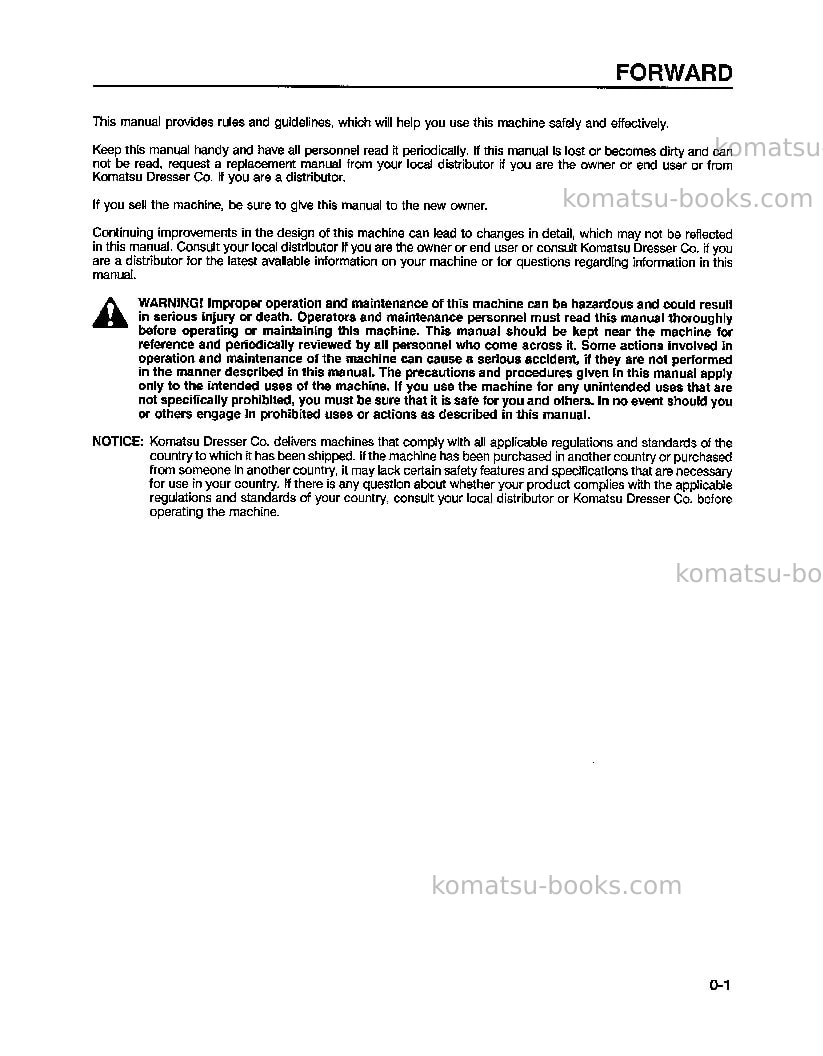 Komatsu wa600-1usa-l Operation manual cover Page 5 Komatsu wa600-1usa-l Operation manual cover Page 5