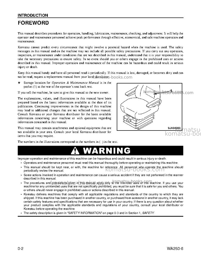 Komatsu wa250-6usa Operation manual cover Page 5