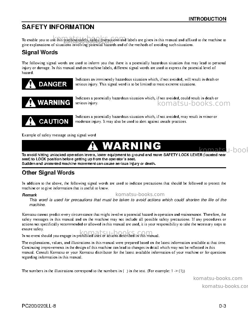 Komatsu pc200ll-8usa Operation manual cover Page 5 Komatsu pc200ll-8usa Operation manual cover Page 5