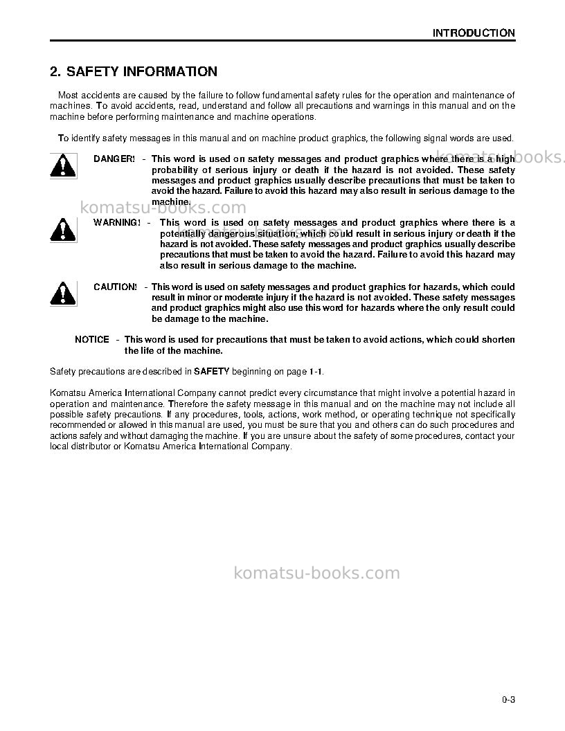 Komatsu wa250-3usa-l Operation manual cover Page 5 Komatsu wa250-3usa-l Operation manual cover Page 5