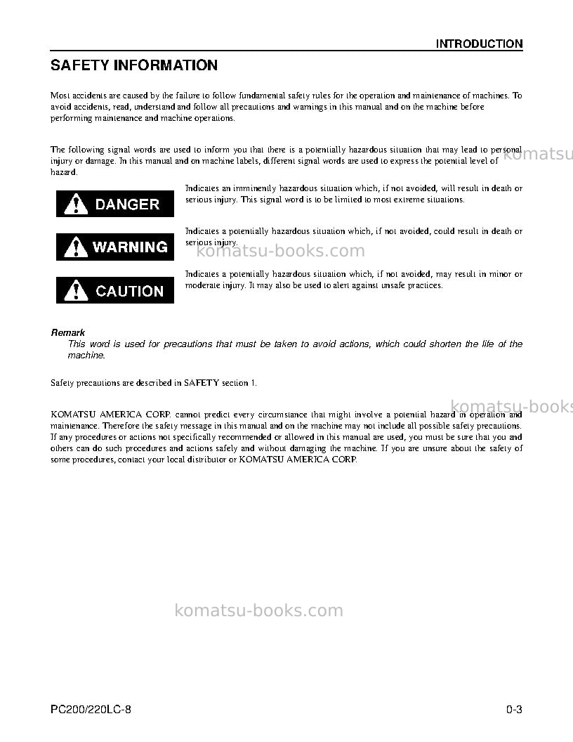 Komatsu pc200lc-8usa Operation manual cover Page 5 Komatsu pc200lc-8usa Operation manual cover Page 5
