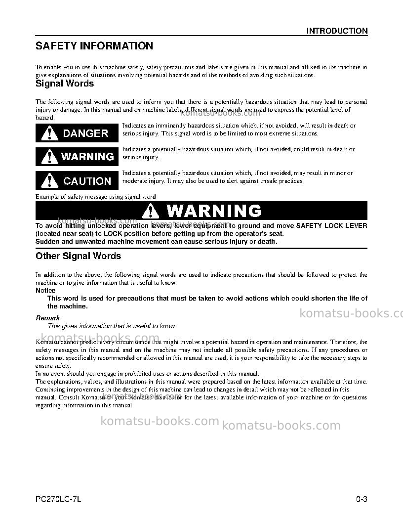 Komatsu pc270lc-7usa-l Operation manual cover Page 5