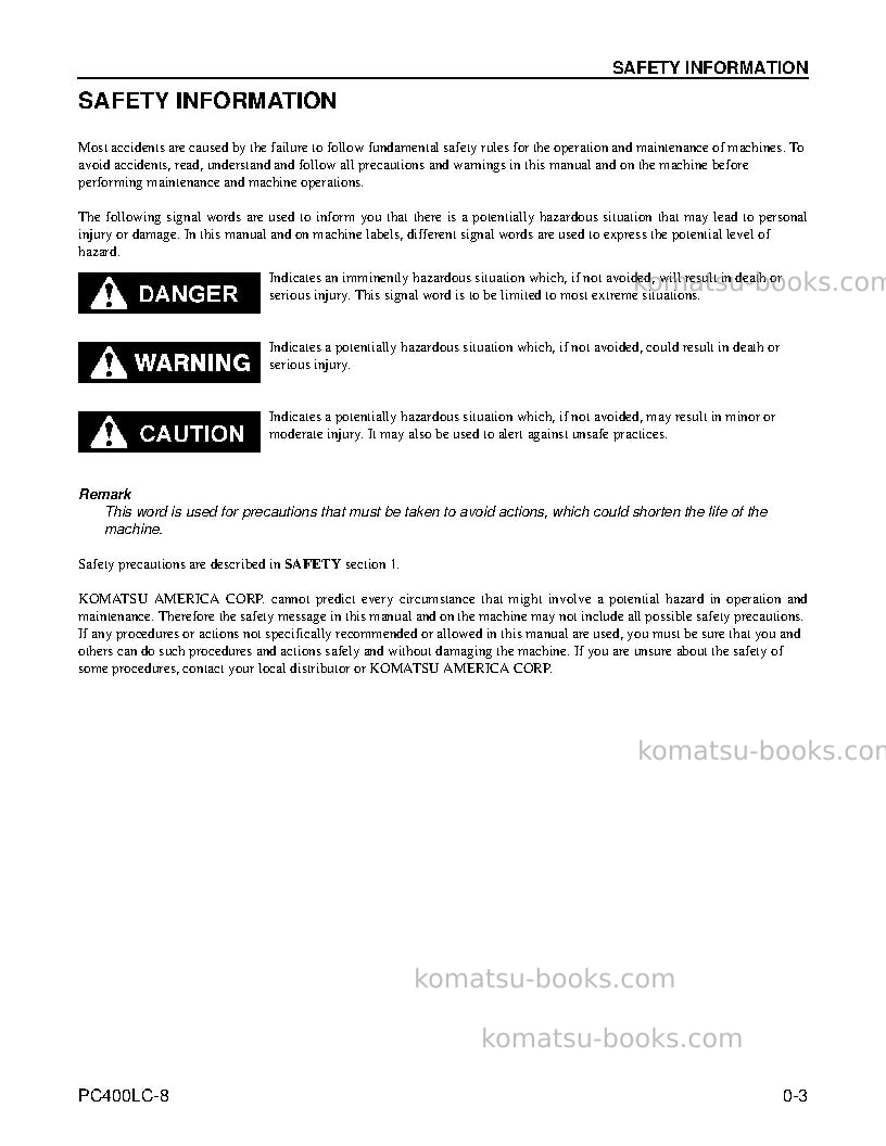 Komatsu pc400lc-8usa Operation manual cover Page 5 Komatsu pc400lc-8usa Operation manual cover Page 5