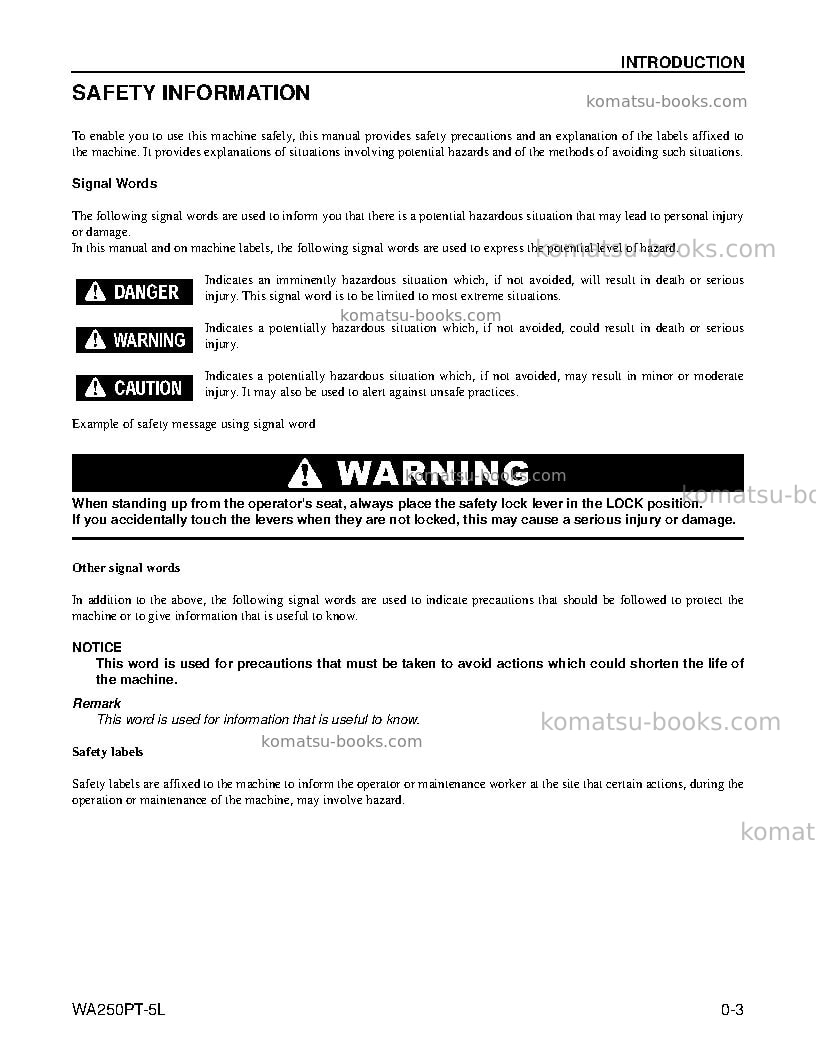 Komatsu wa250pt-5usa-l Operation manual cover Page 5 Komatsu wa250pt-5usa-l Operation manual cover Page 5