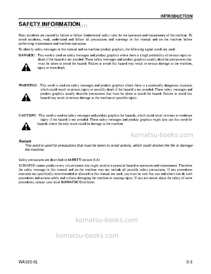 Komatsu wa320-5usa-l Operation manual cover Page 5 Komatsu wa320-5usa-l Operation manual cover Page 5