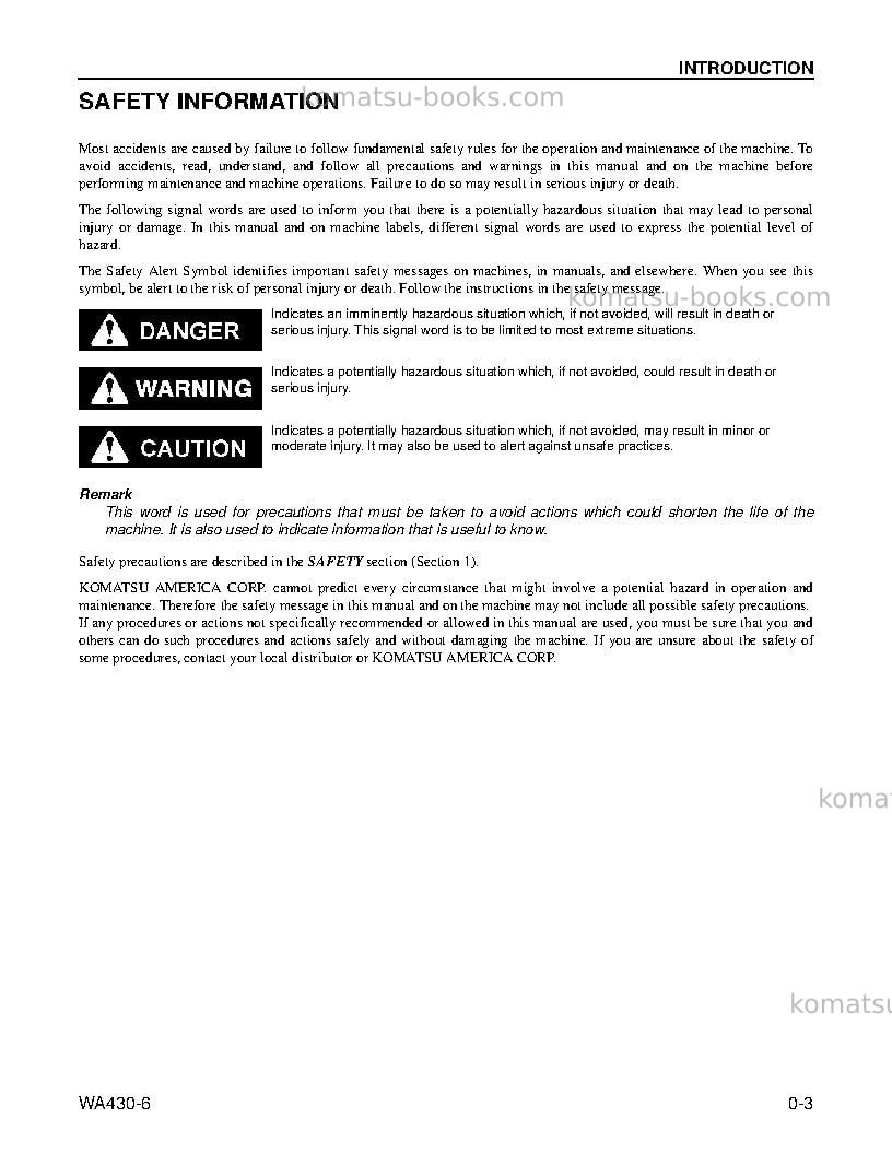 Komatsu wa430-6usa Operation manual cover Page 5