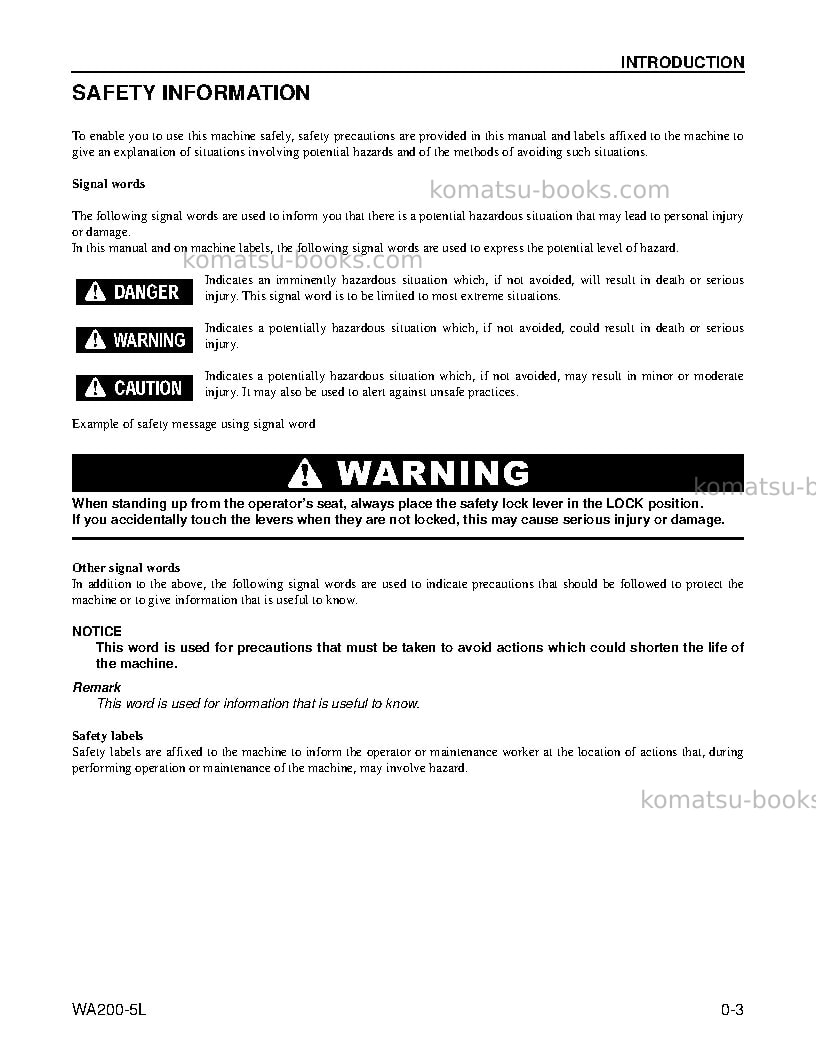 Komatsu wa200-5usa-l Operation manual cover Page 5