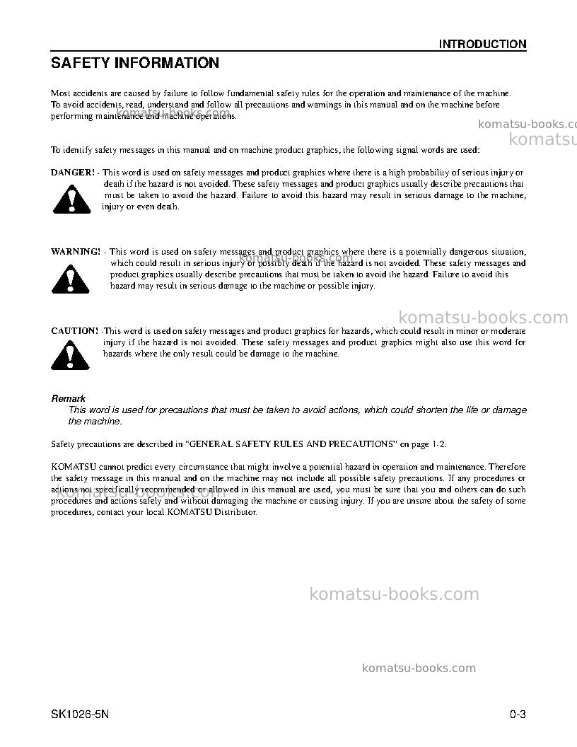 Komatsu sk1026-5usa-n Operation manual cover Page 5 Komatsu sk1026-5usa-n Operation manual cover Page 5