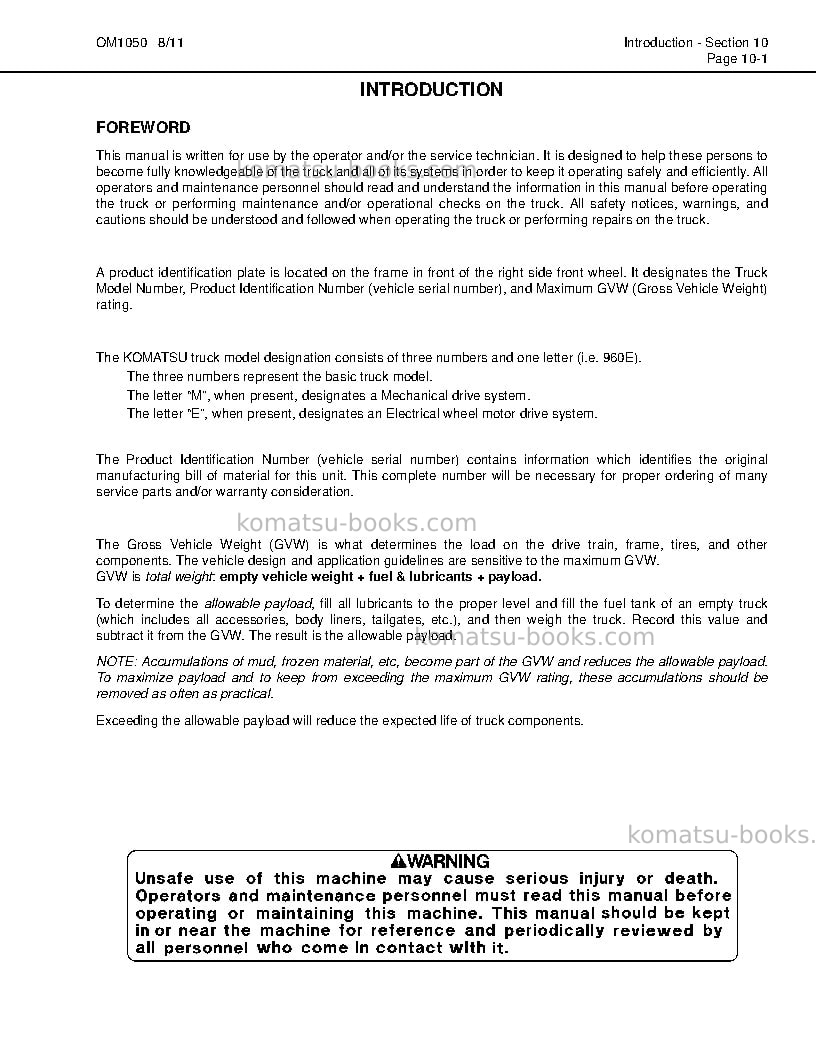 Komatsu 960e-1usa Operation manual cover Page 5 Komatsu 960e-1usa Operation manual cover Page 5