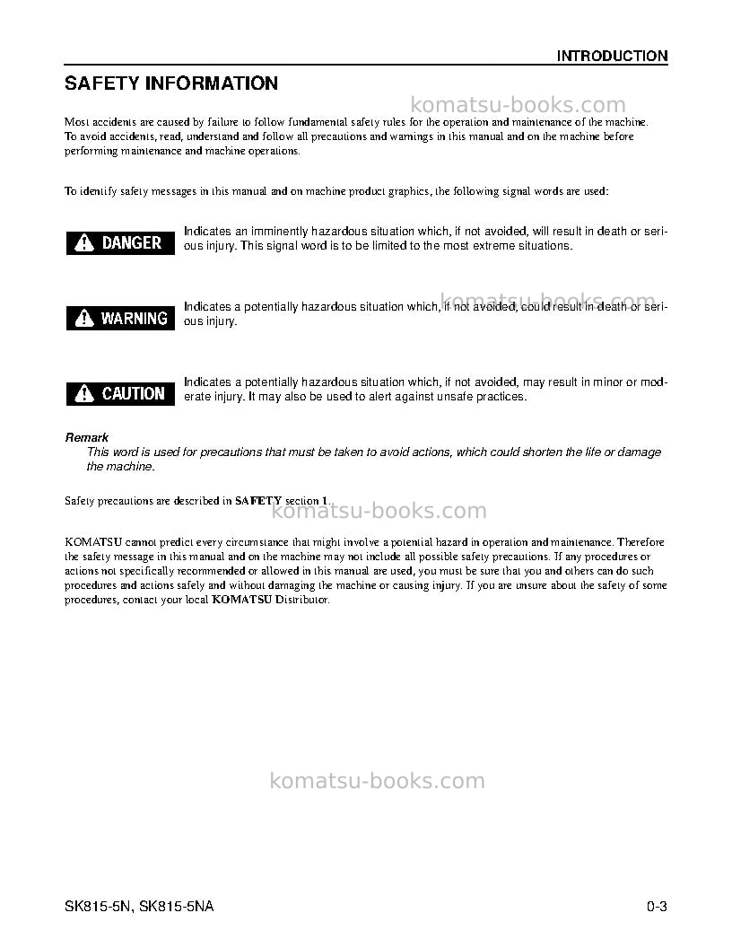 Komatsu sk815-5usa-na Operation manual cover Page 5