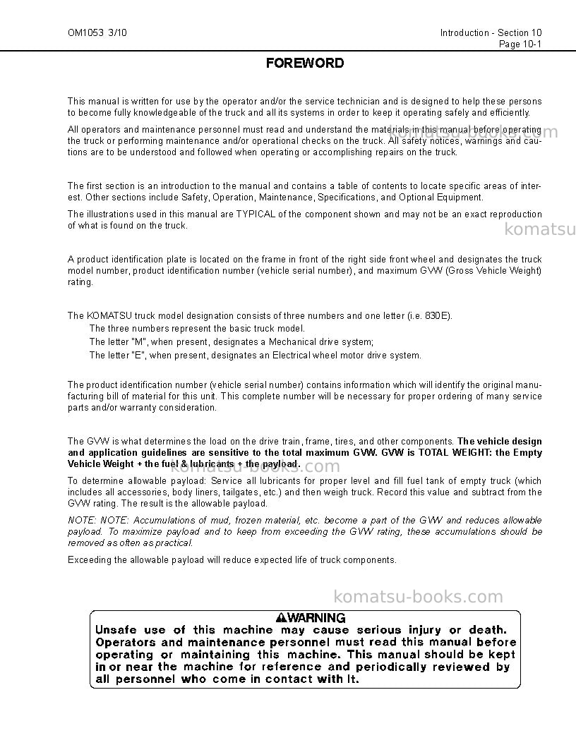 Komatsu 830e-acusa Operation manual cover Page 5 Komatsu 830e-acusa Operation manual cover Page 5