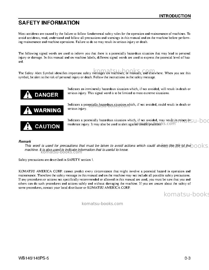 Komatsu wb146ps-5usa Operation manual cover Page 5