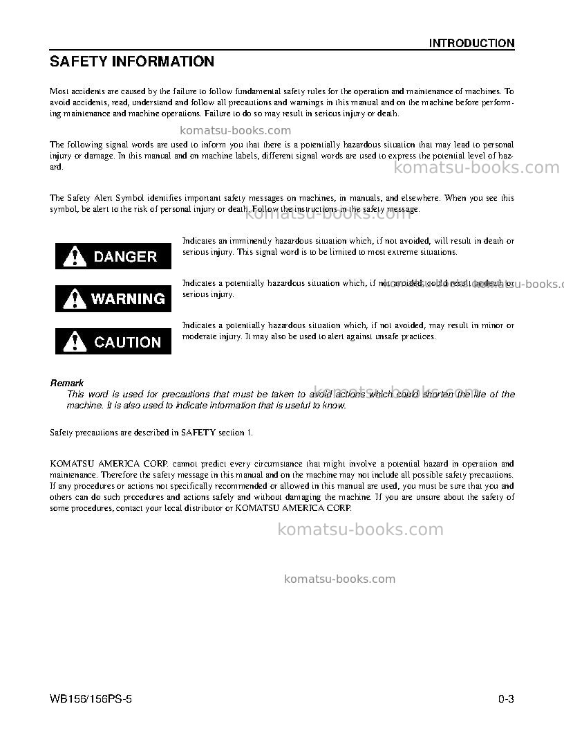 Komatsu wb156ps-5usa Operation manual cover Page 5 Komatsu wb156ps-5usa Operation manual cover Page 5