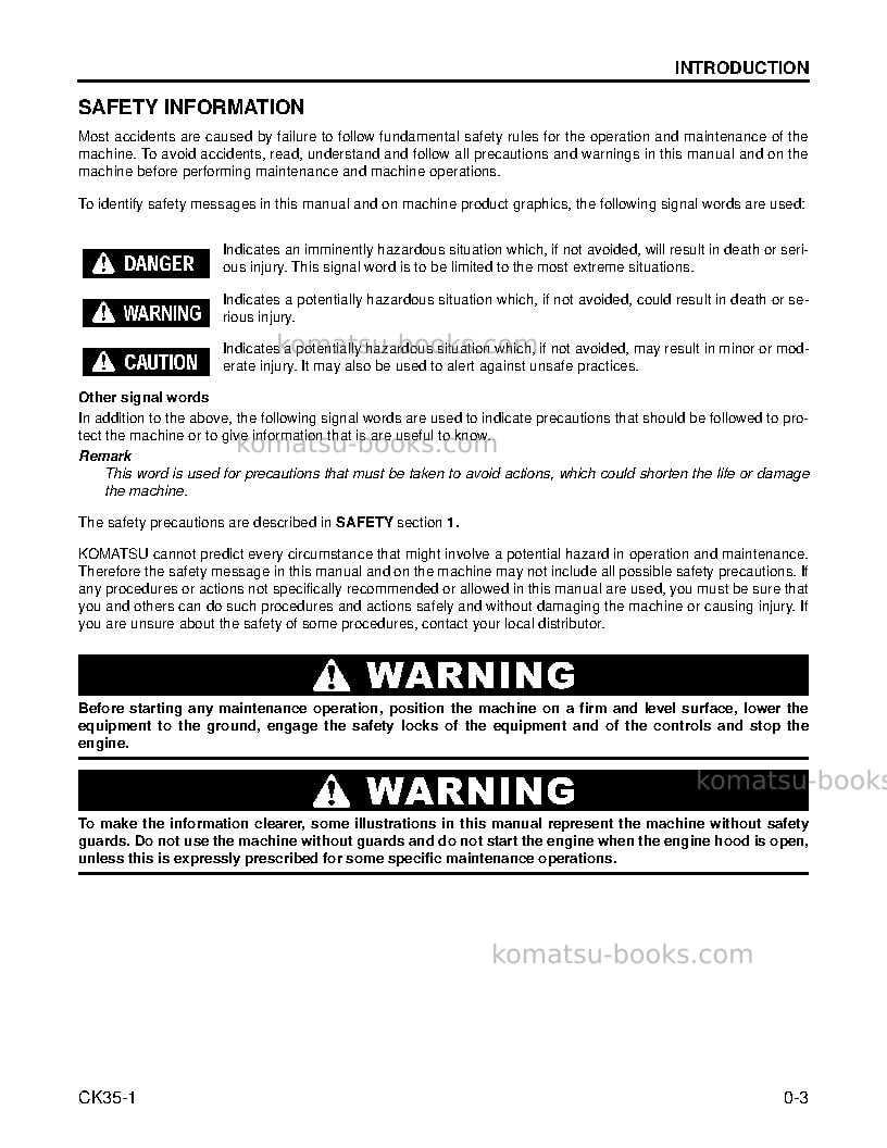 Komatsu ck35-1usa Operation manual cover Page 5