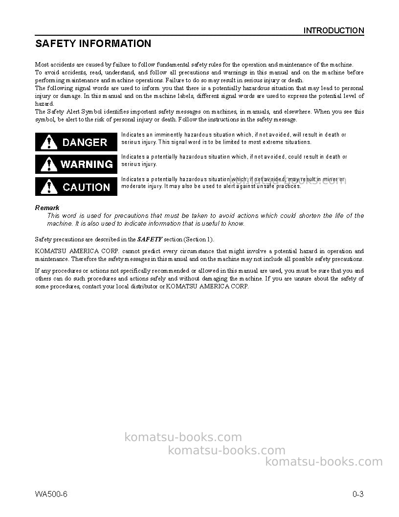 Komatsu wa500-6usa Operation manual cover Page 5