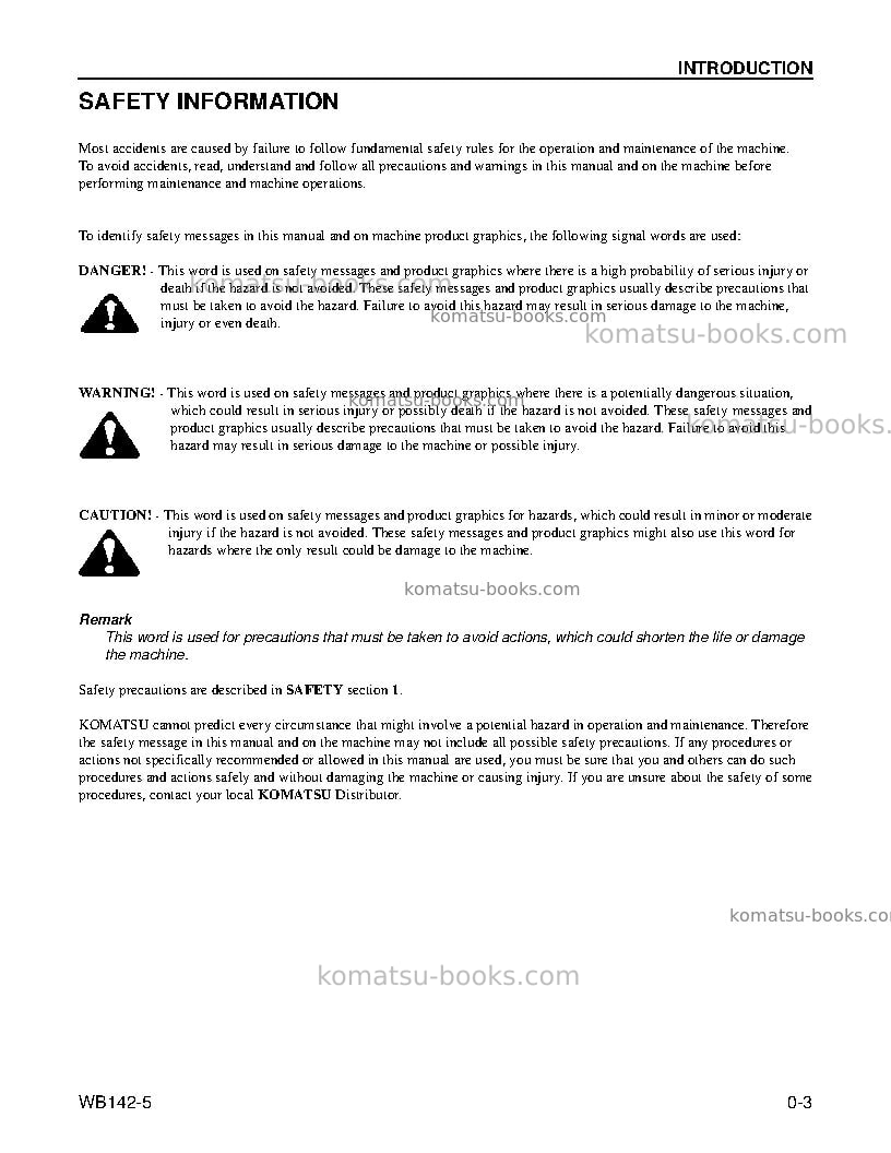 Komatsu wb142-5usa Operation manual cover Page 5