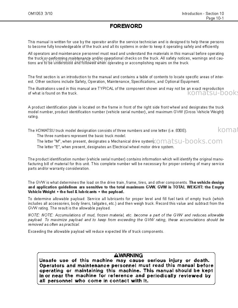 Komatsu 830e-acusa Operation manual cover Page 5 Komatsu 830e-acusa Operation manual cover Page 5