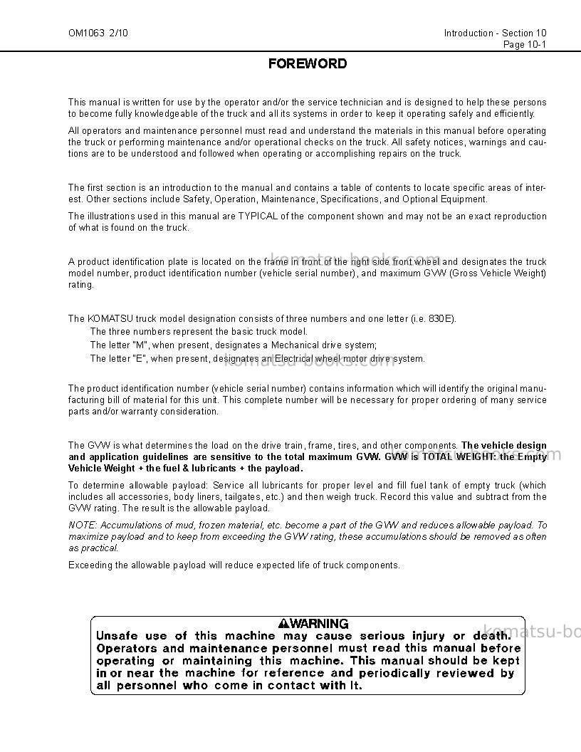 Komatsu 830e-1usa-ac Operation manual cover Page 5 Komatsu 830e-1usa-ac Operation manual cover Page 5