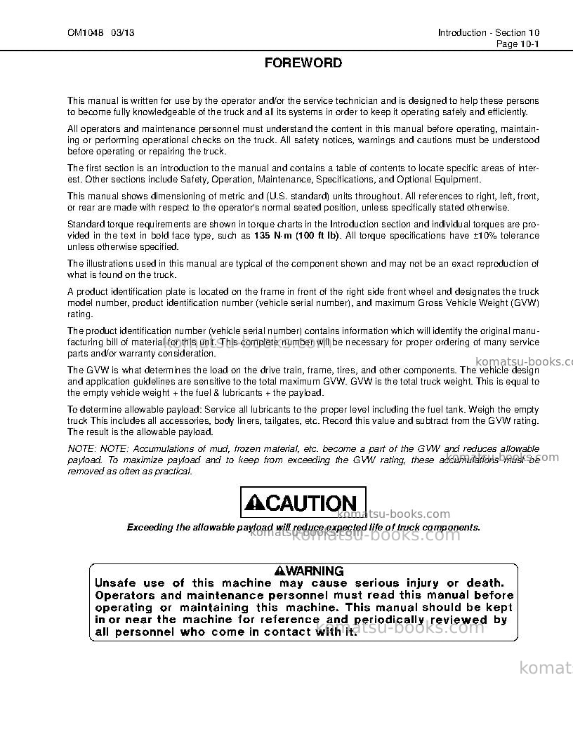 Komatsu hd1500-7usa-w/ sda12v160 Operation manual cover Page 5 Komatsu hd1500-7usa-w/ sda12v160 Operation manual cover Page 5