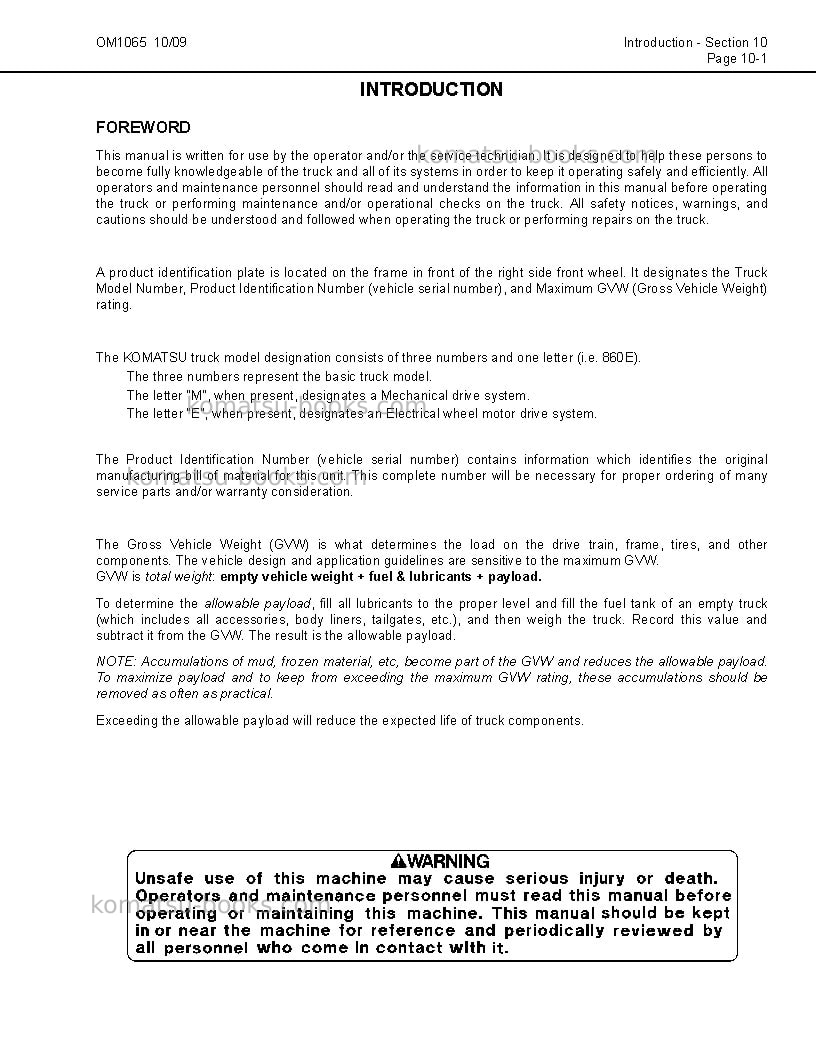 Komatsu 860e-1usa-kt Operation manual cover Page 5 Komatsu 860e-1usa-kt Operation manual cover Page 5