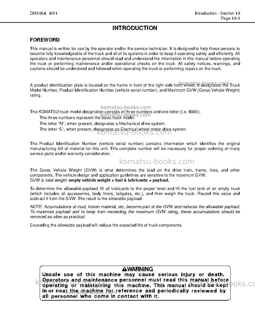 Komatsu 930e-4usa Operation manual cover Page 5 Komatsu 930e-4usa Operation manual cover Page 5