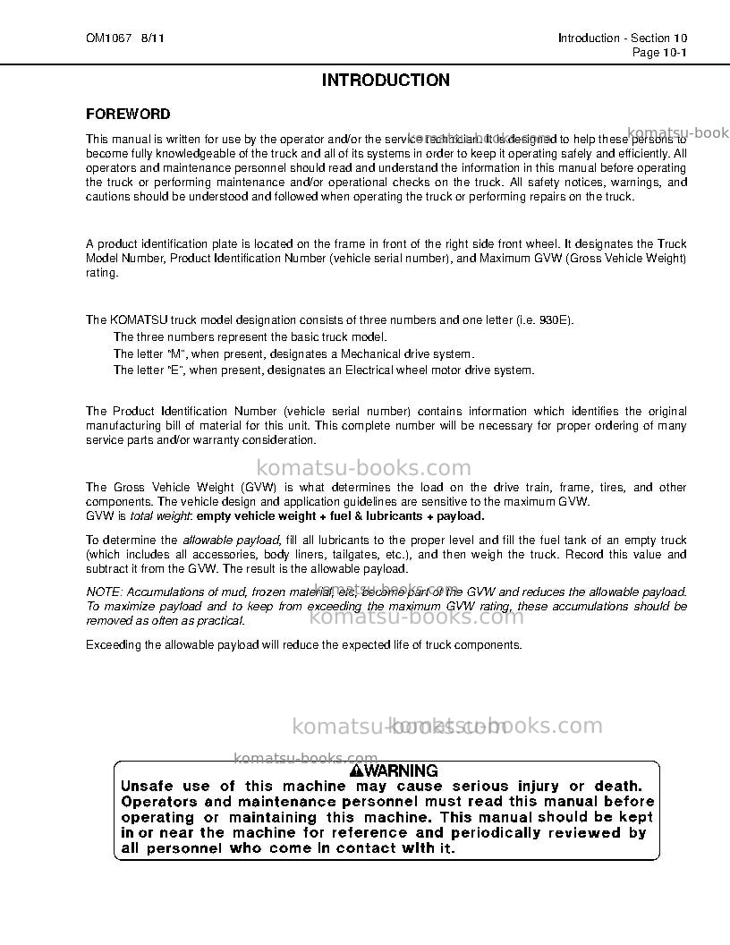 Komatsu 930e-4usa-tier ii Operation manual cover Page 5 Komatsu 930e-4usa-tier ii Operation manual cover Page 5