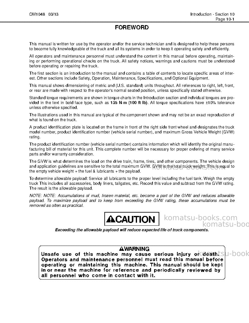 Komatsu hd1500-7usa-w/ sda12v160 Operation manual cover Page 5 Komatsu hd1500-7usa-w/ sda12v160 Operation manual cover Page 5