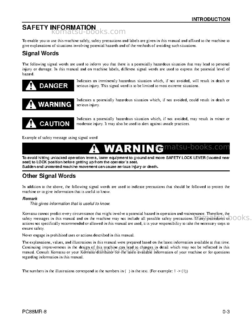 Komatsu pc88mr-8usa Operation manual cover Page 5 Komatsu pc88mr-8usa Operation manual cover Page 5