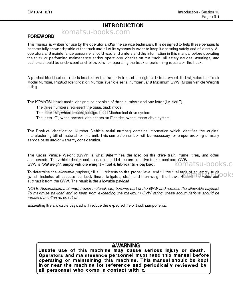 Komatsu 930e-4usa-se Operation manual cover Page 5 Komatsu 930e-4usa-se Operation manual cover Page 5
